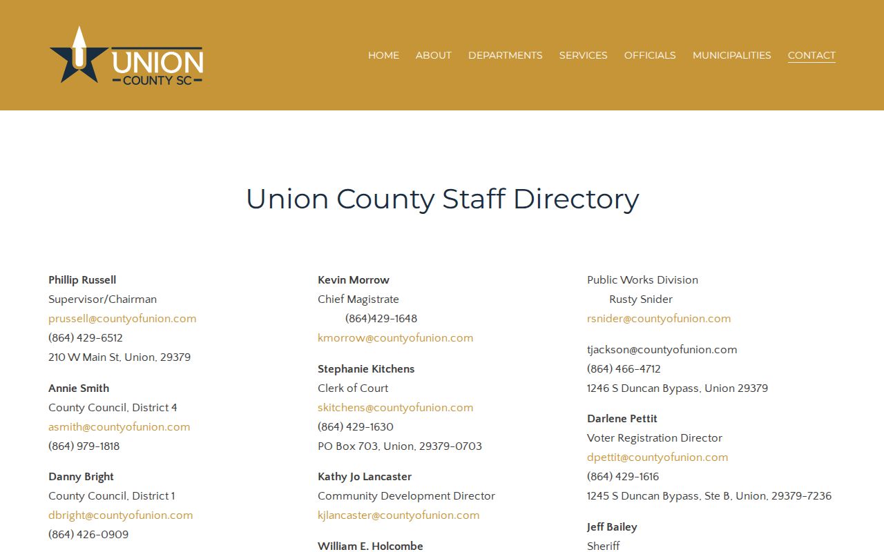 Union County warrant search, official county office directory