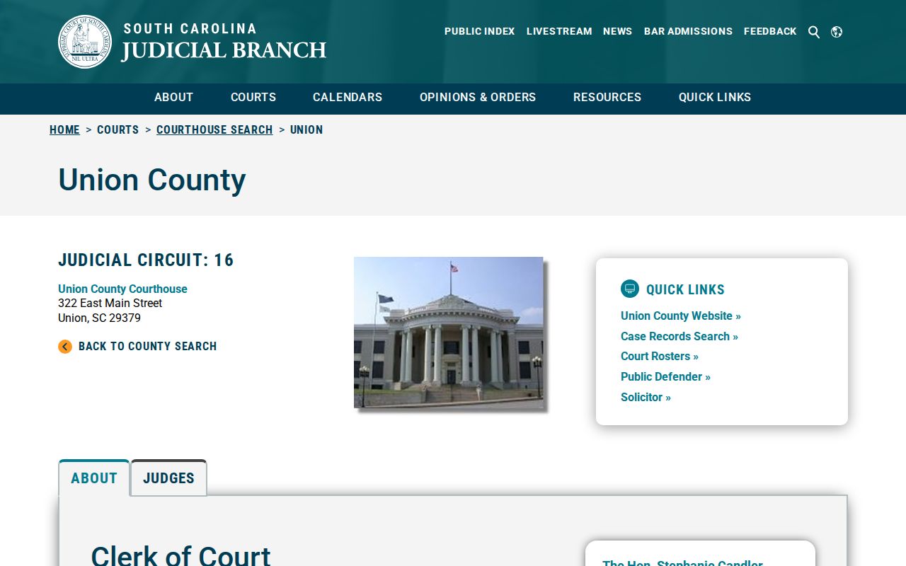 Union County warrant search, Judicial Branch courthouse profile