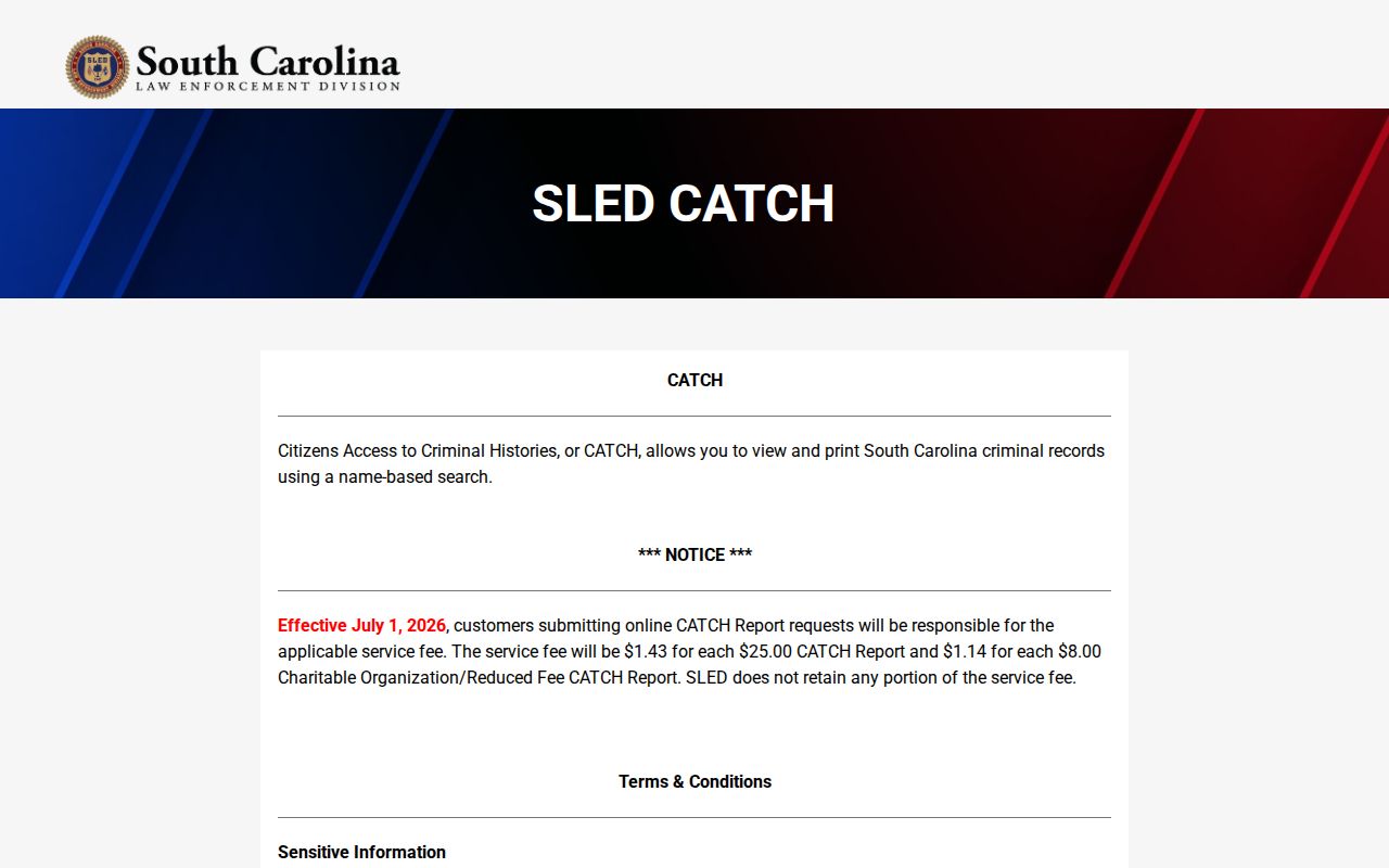 Union County active warrant search, SLED CATCH wanted-person exclusion