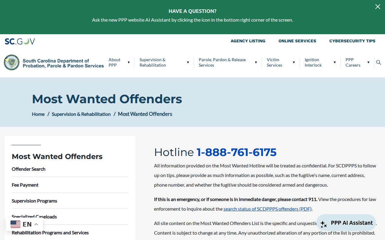 Union County most wanted warrant context beside a separate state program