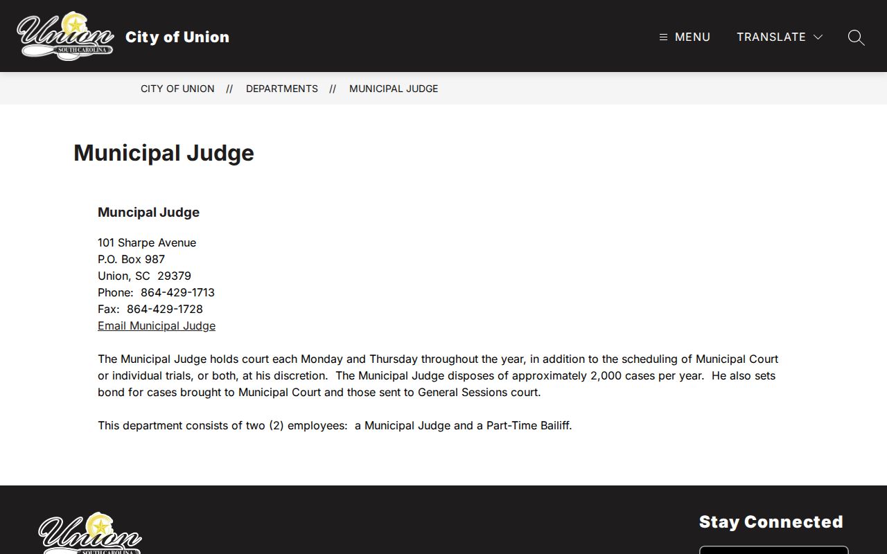 Union warrant records, municipal court schedule and contact