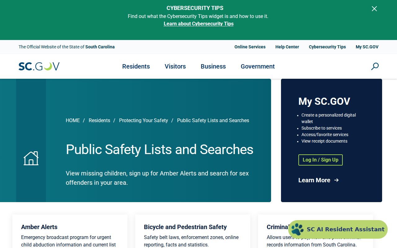 Union County active warrant search, South Carolina public-safety list categories