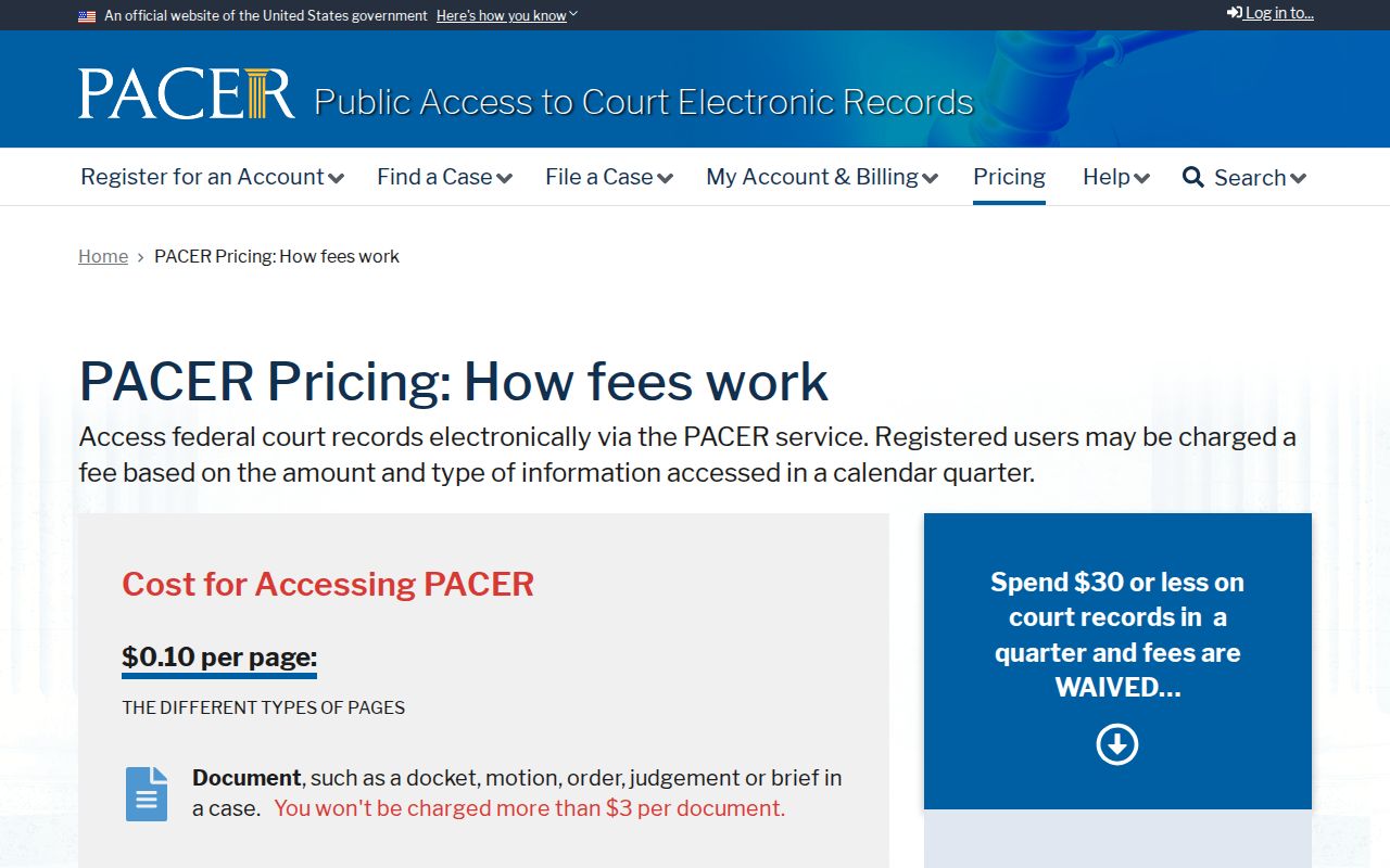 Union County warrant records, federal PACER fee information